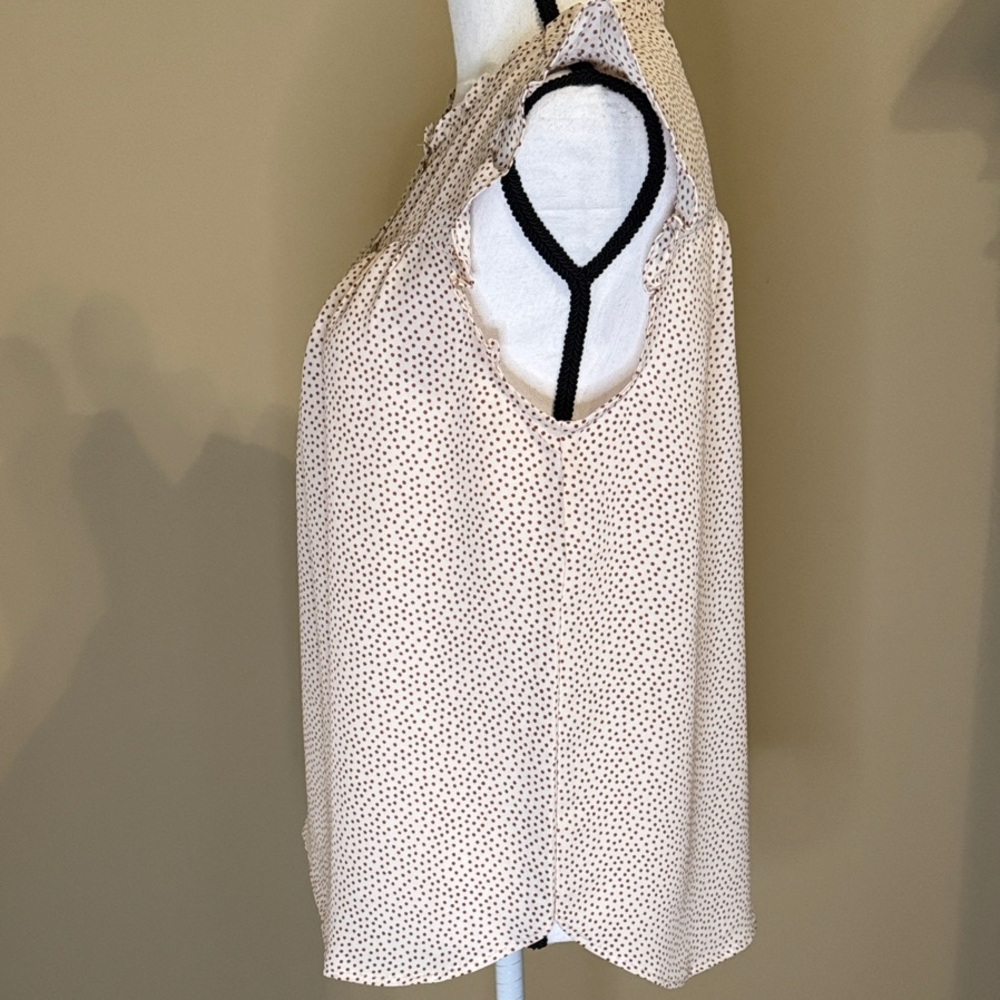 LOFT Cream and Brown Button-Front Ruffle Blouse - Picture 3 of 4